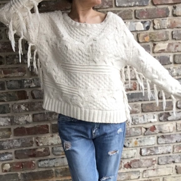 Zara Sweaters - Zara Chunky Cable Knit Sweater With Fringe